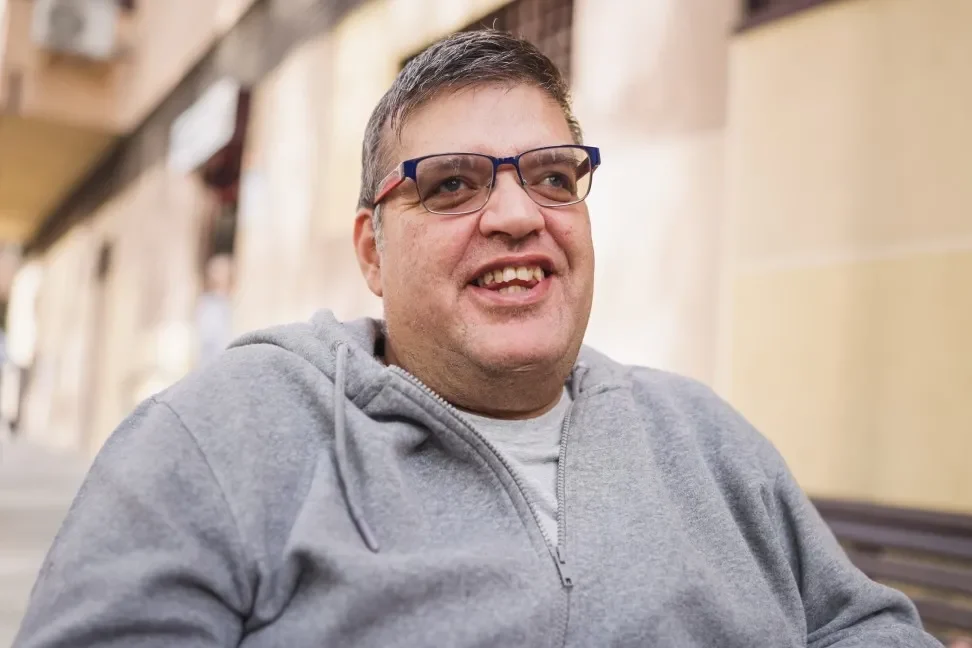 Disabled man smiling